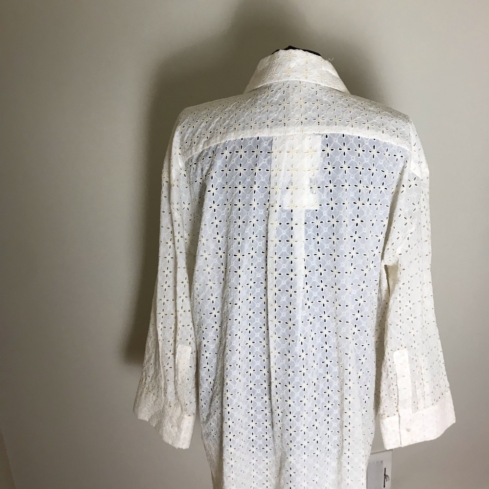 Zara Cream Eyelet Button-Up Tunic Shirt NWT - Picture 6 of 8